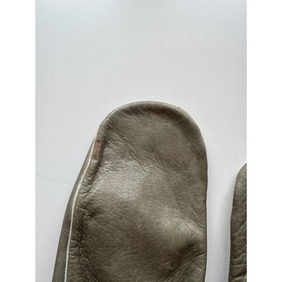 Vintage Unbranded Grey Olive Green Leather Mittens Gloves - Picture 3 of 16